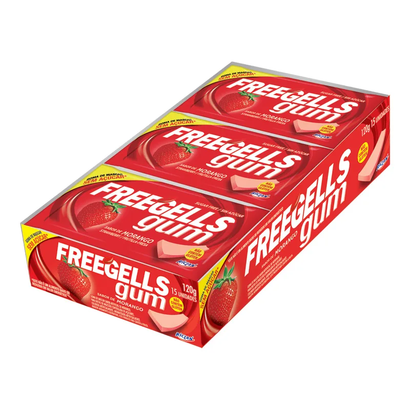 FREEGELLS GUM CHICLETE MORANGO C/5